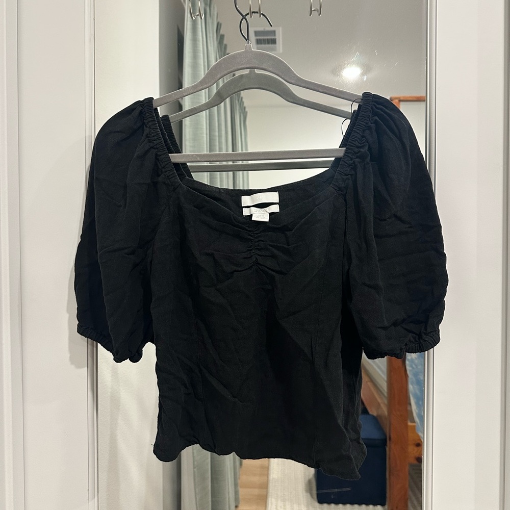 H&M Black Puff Sleeve Blouse
